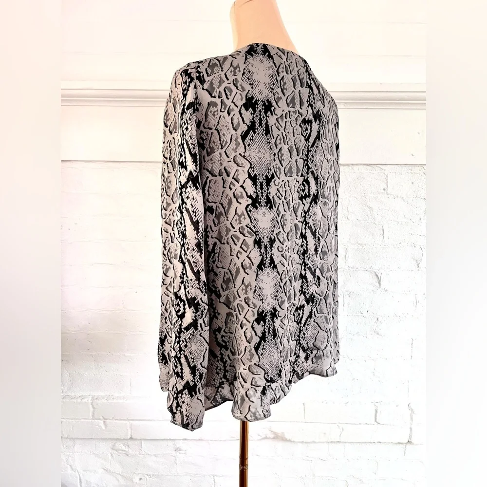 Parker Rita Snakenet Silk Blouse Greige Black Python Snake Print Bell Sleeve - Picture 5 of 14